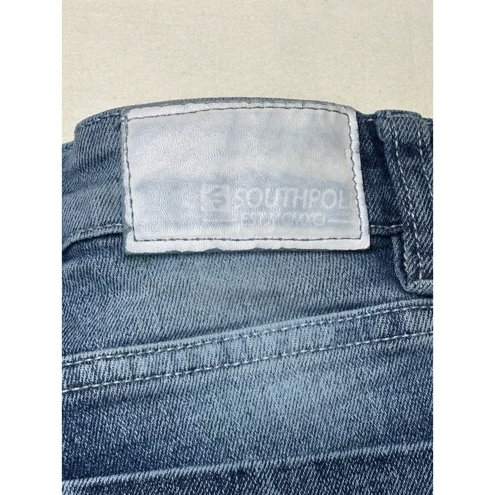 Southpole Mens Skinny Moto Biker Jeans‎ Blue Distressed Ribbed Denim 29x30